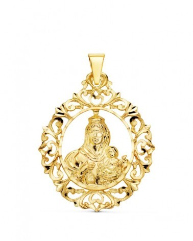 Medalla oro 18k Virgen del Carmen orla filigrana 37x30mm