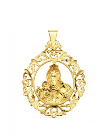 Medalla oro 18k Virgen del Carmen orla filigrana 37x30mm