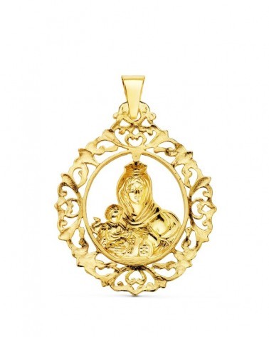 Medalla oro 18k Virgen del Carmen orla filigrana 37x30mm
