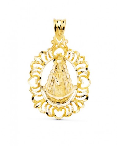 Medalla oro 18k Virgen del Rocío cerco tallado 30x22mm