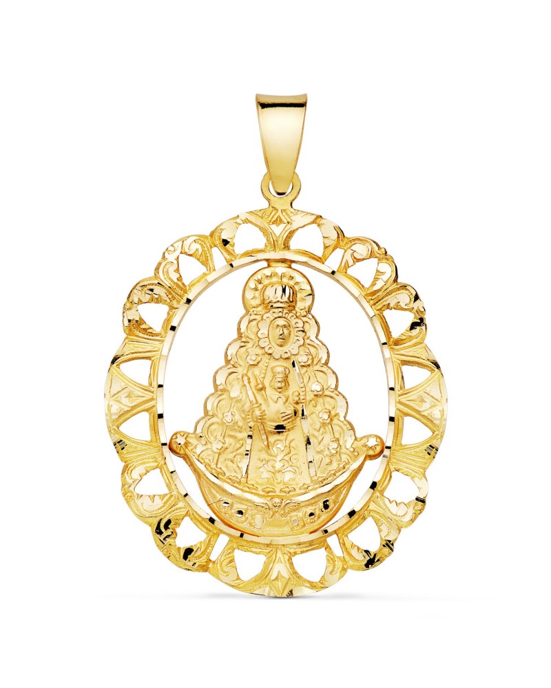 Medalla oro 18k Virgen del Rocío cerco calado 39x37mm