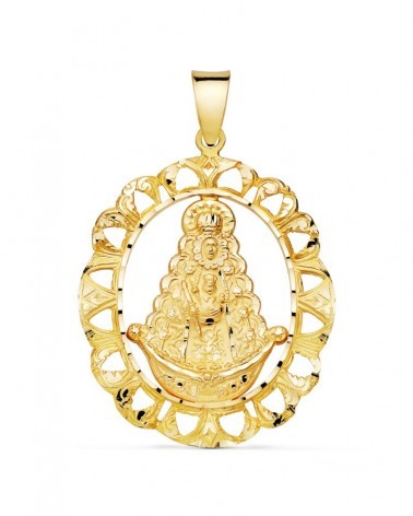 Medalla oro 18k Virgen del Rocío cerco calado 39x37mm