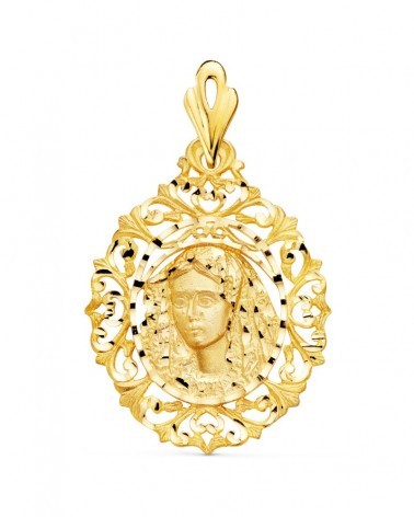 Medalla oro 18k Virgen Macarena cerco calado 40x31mm