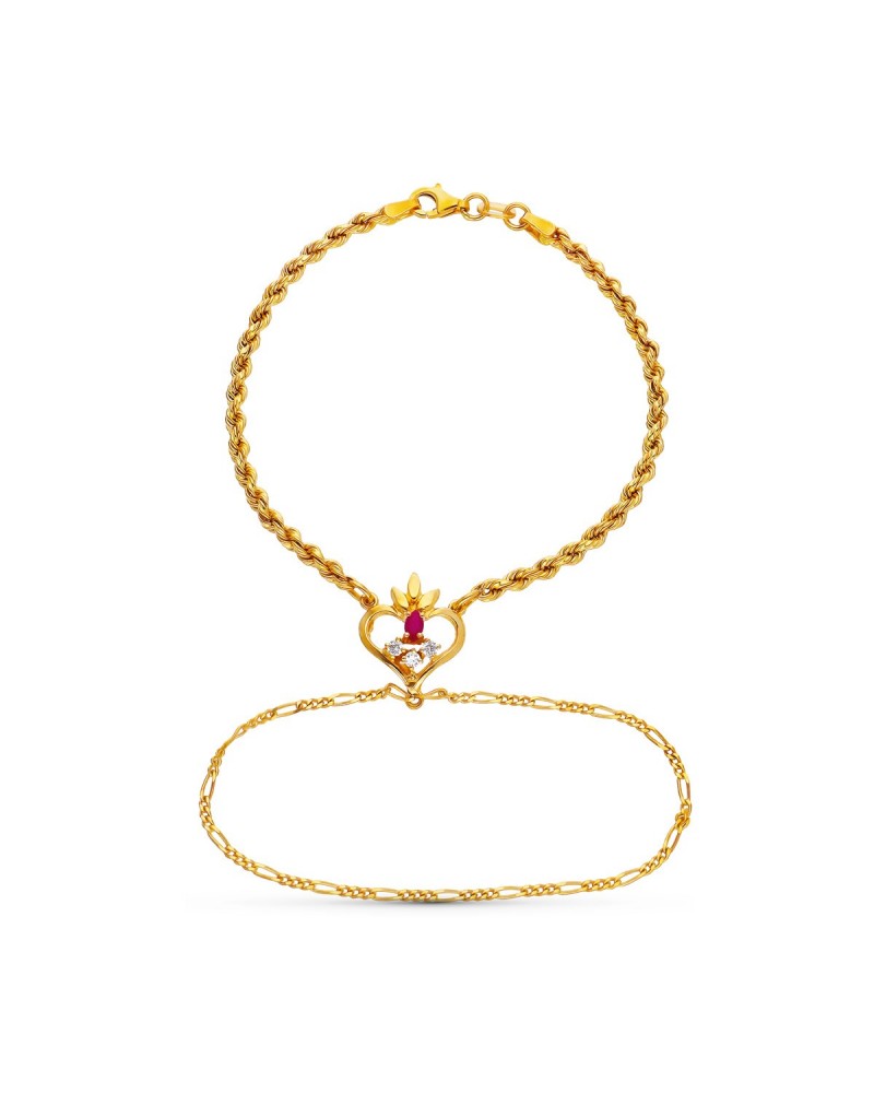 Pulsera oro 18k amarillo corazón rubí