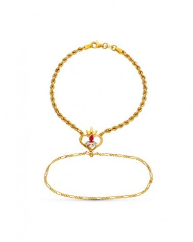 Pulsera oro 18k amarillo corazón rubí