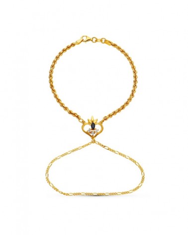Pulsera oro 18k corazón zafiro cadena cordón