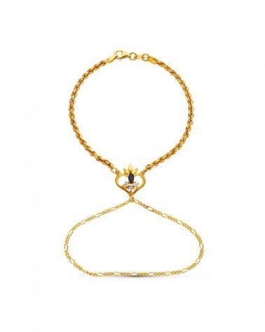 Pulsera oro 18k corazón zafiro cadena cordón