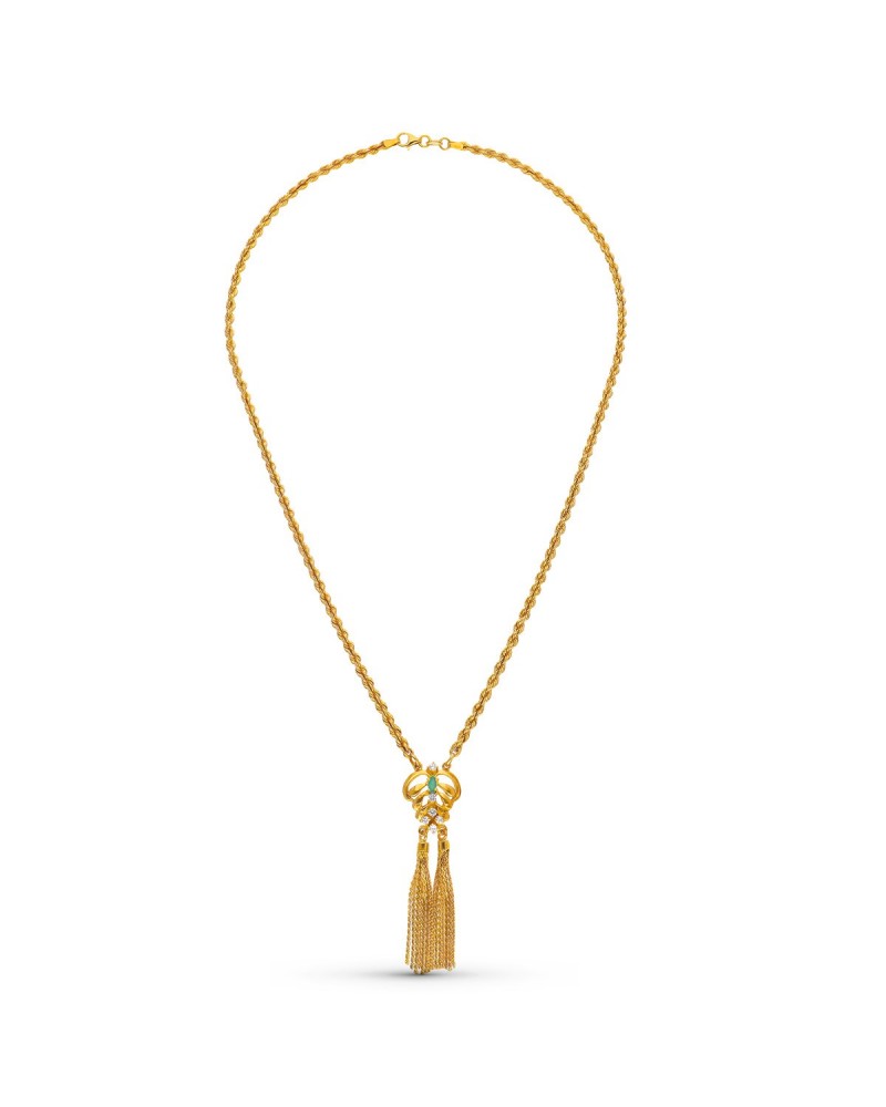 Gargantilla oro 18k cordón esmeralda borlas 50cm