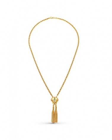 Gargantilla oro 18k cordón esmeralda borlas 50cm