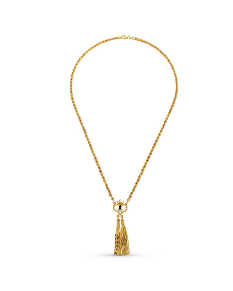 Gargantilla oro 18k cordón esmeralda borlas 50cm