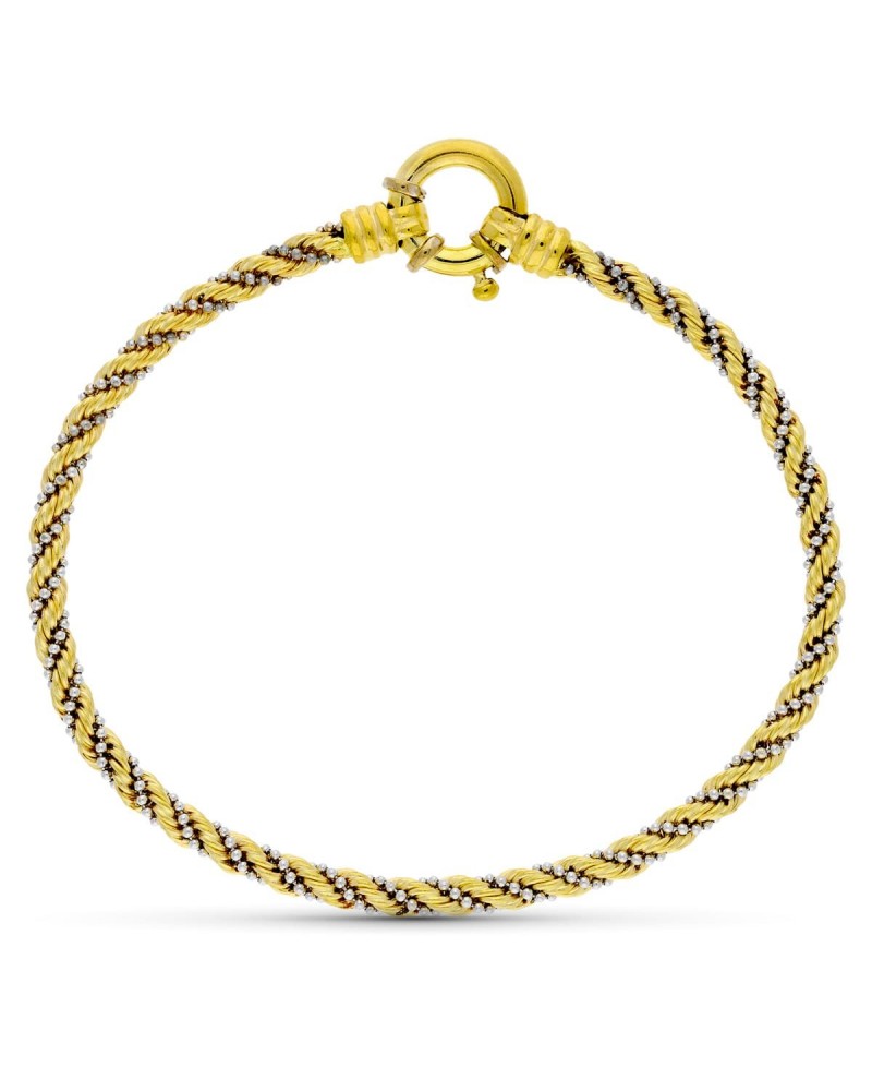 Pulsera oro 18k bicolor cordón trenzado