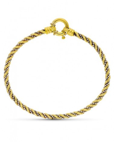 Pulsera oro 18k bicolor cordón trenzado