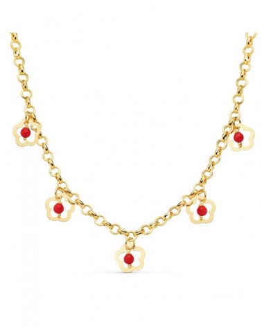 Collar oro 18k flores coral cadena 50 cm