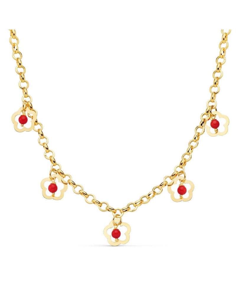 Collar oro 18k flores coral cadena 50 cm