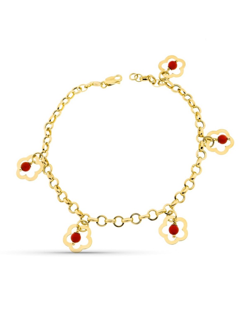 Pulsera oro 18k flores coral