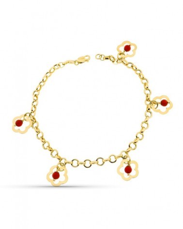 Pulsera oro 18k flores coral