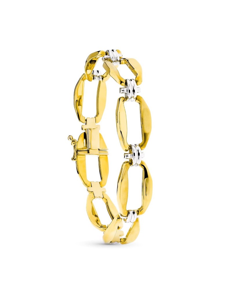 Pulsera oro 18k bicolor eslabón rectangular peso 17,7g