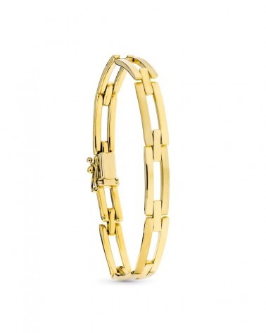 Pulsera oro 18k eslabón rectangular mate y brillo
