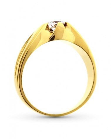 Sello solitario oro 18k circonita 5mm caballero