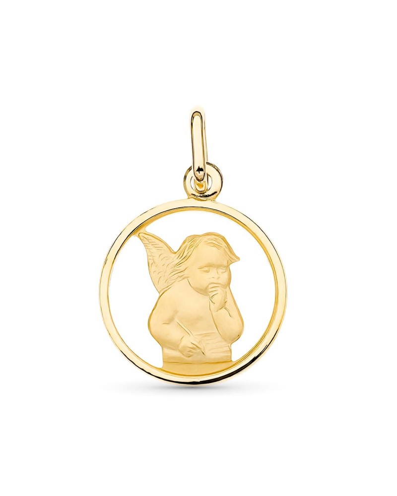 Medalla colgante oro 18k ángel niño 14 mm