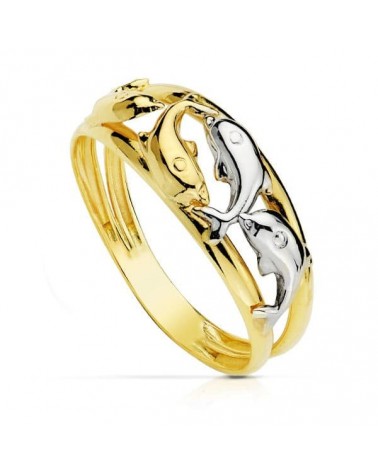Sortija oro 18k bicolor delfines 8mm