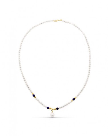 Gargantilla oro 18k perla natural lapislázuli