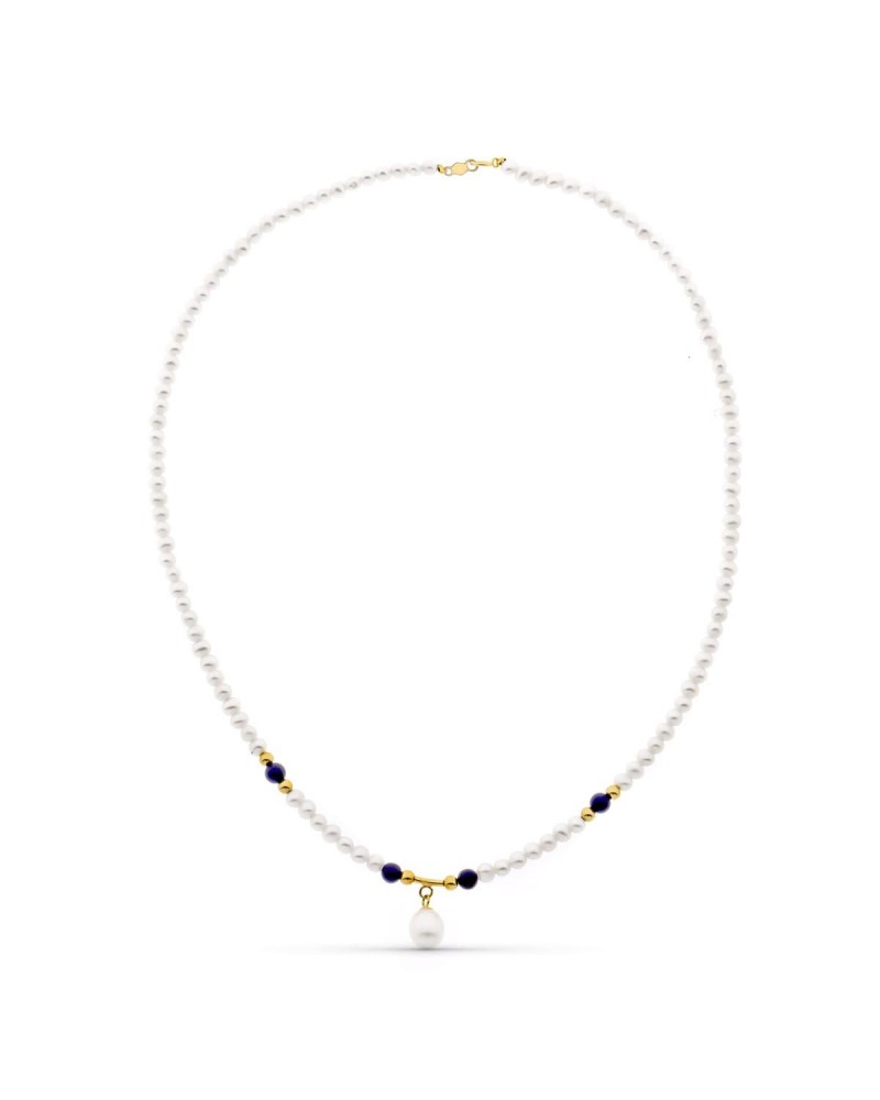 Gargantilla oro 18k perla natural lapislázuli