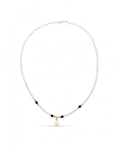 Gargantilla oro 18k perla natural lapislázuli