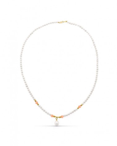 Gargantilla oro rosa 18k perlas naturales coral