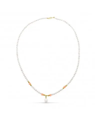 Gargantilla oro 18k perlas de concha y perla rosa