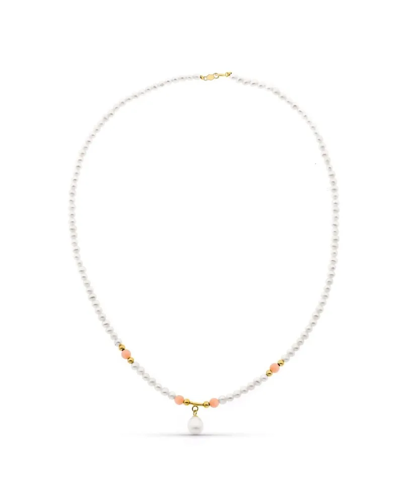 Gargantilla oro rosa 18k perlas naturales coral