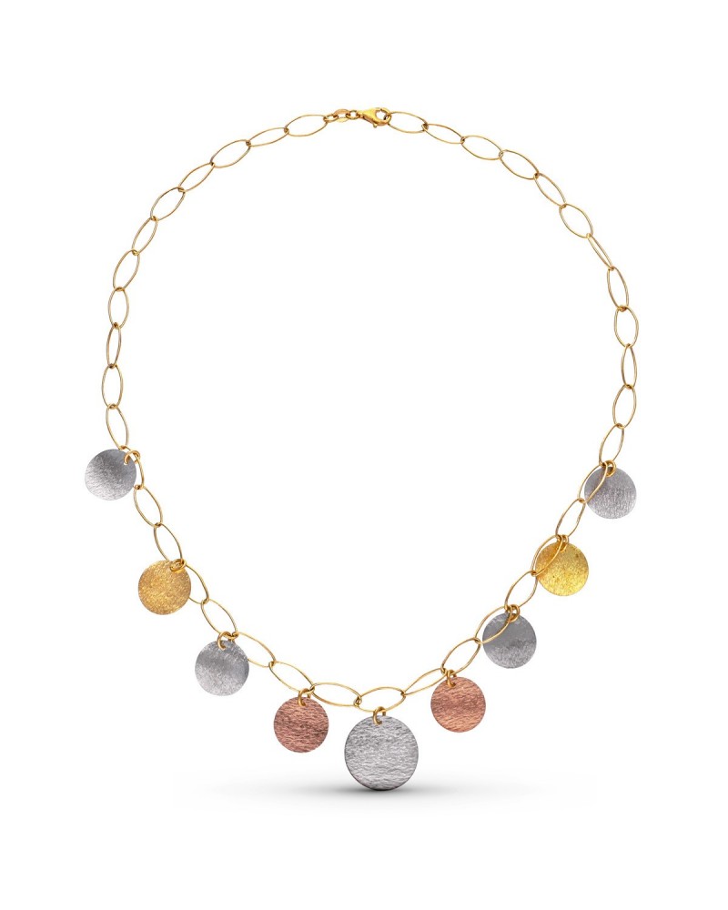 Gargantilla oro 18k tricolor chapitas texturizadas