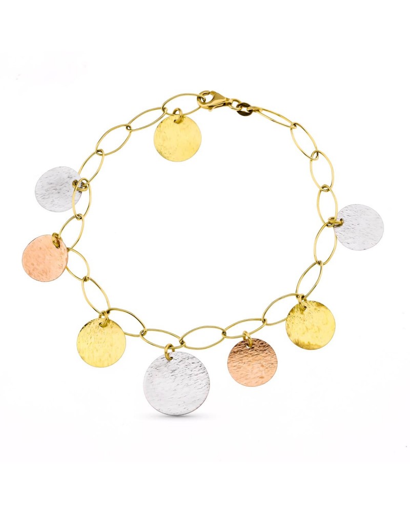 Pulsera oro 18k tricolor chapitas martilladas 4,6g