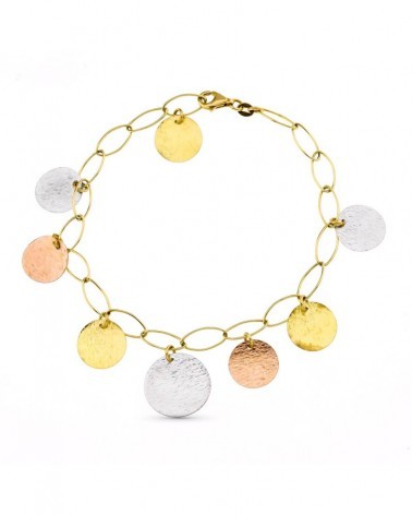 Pulsera oro 18k tricolor chapitas martilladas 4,6g
