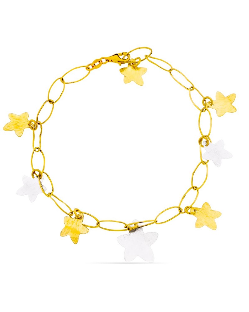 Pulsera oro 18k bicolor estrellas eslabones ovalados