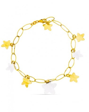 Pulsera oro 18k bicolor estrellas eslabones ovalados