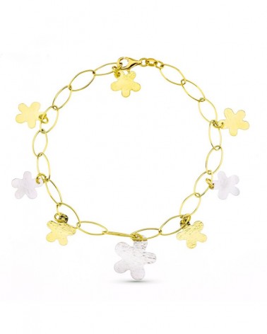 Pulsera oro 18k bicolor flores peso aproximado 3,8 gramos