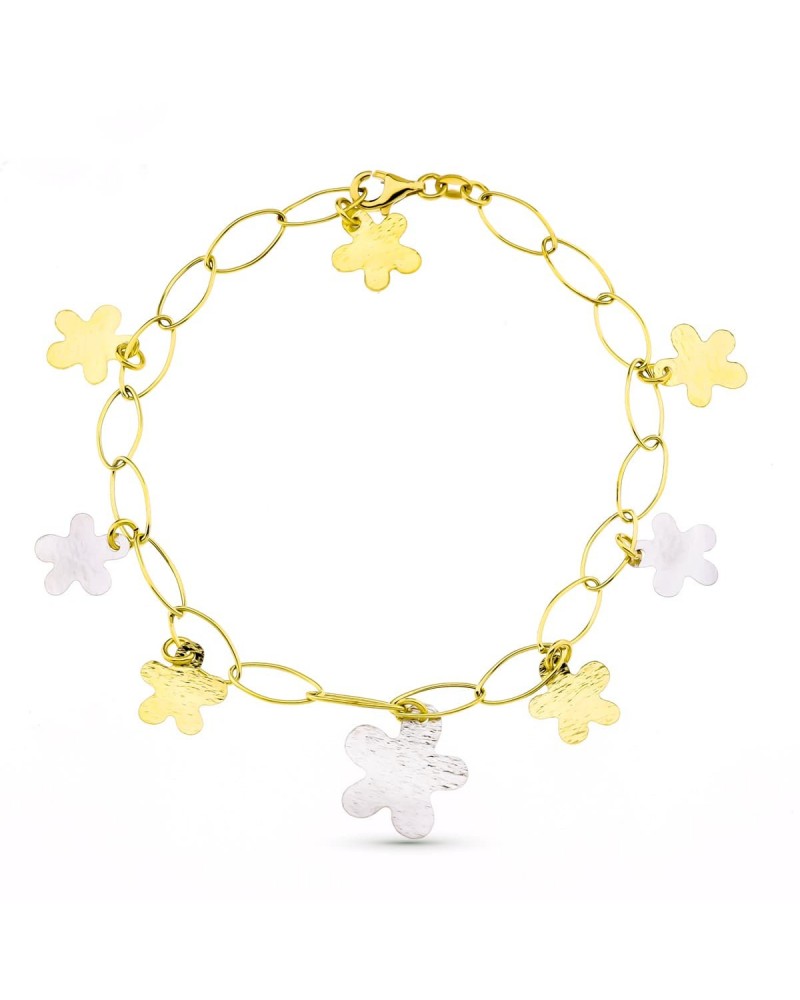 Pulsera oro 18k bicolor flores peso aproximado 3,8 gramos