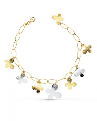 Pulsera oro 18k bicolor eslabones mariposas 21cm