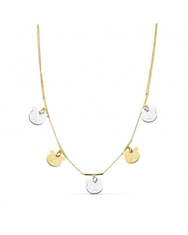 Gargantilla oro 18k bicolor motivos oso 42cm