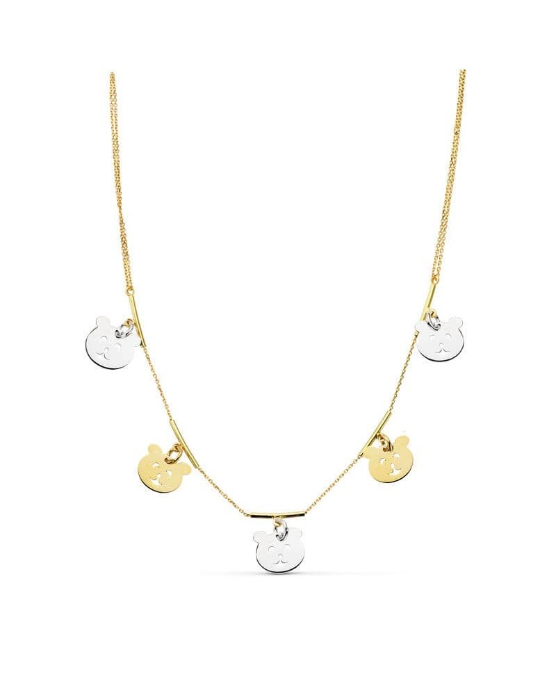 Gargantilla oro 18k bicolor motivos oso 42cm
