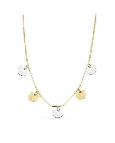 Gargantilla oro 18k bicolor motivos oso 42cm