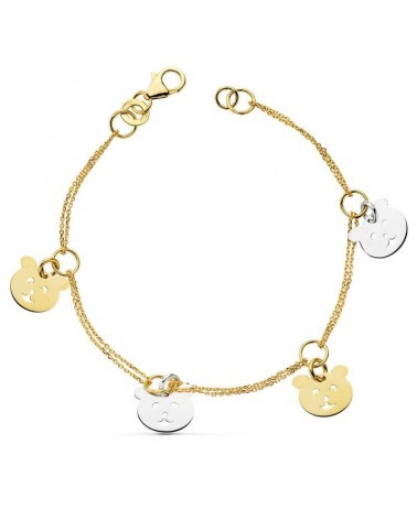 Pulsera oro 18k bicolor ositos 19,5 cm