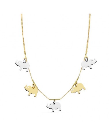 Gargantilla oro 18k bicolor elefantes 42cm
