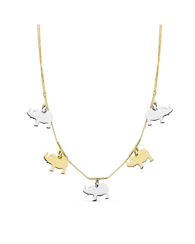 Gargantilla oro 18k bicolor elefantes 42cm
