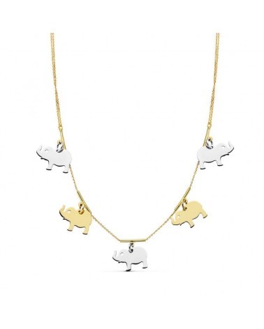 Gargantilla oro 18k bicolor elefantes 42cm