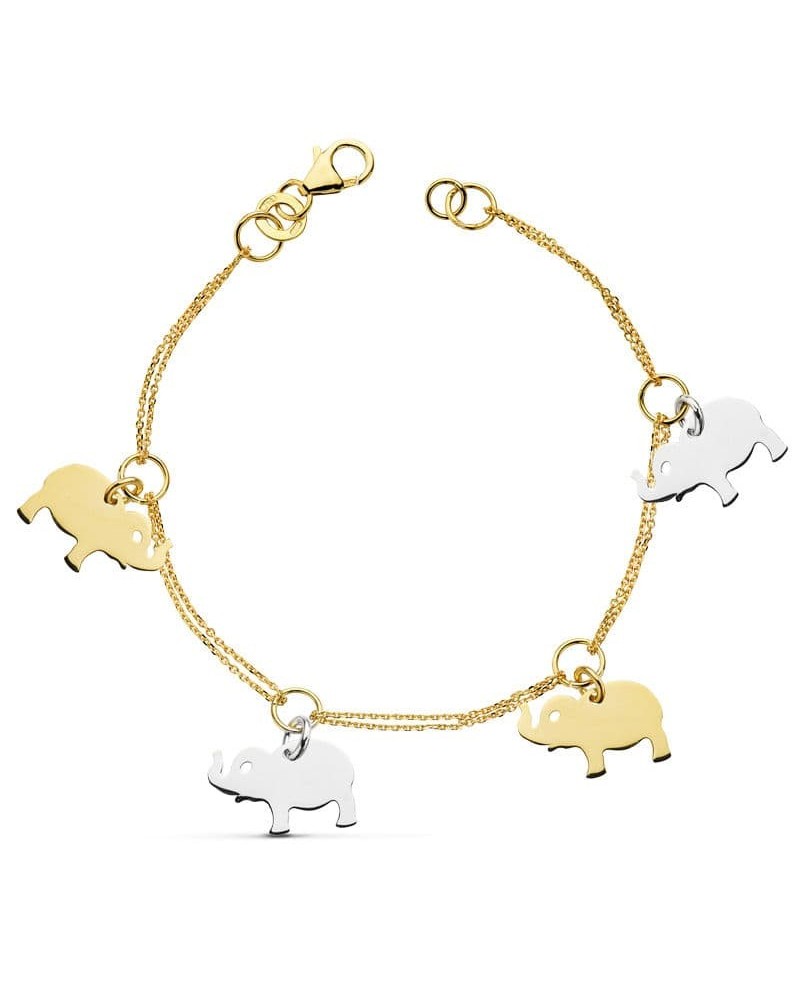 Pulsera oro 18k bicolor elefantes 19cm