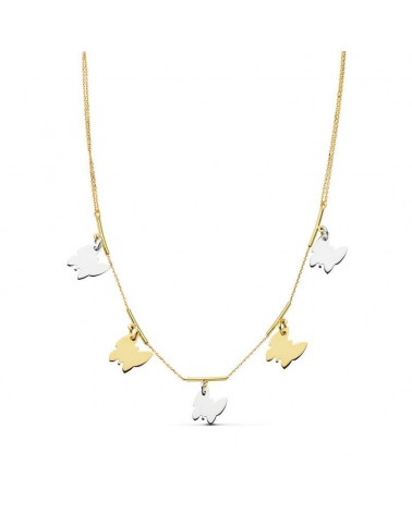 Gargantilla oro 18k bicolor mariposas 42cm