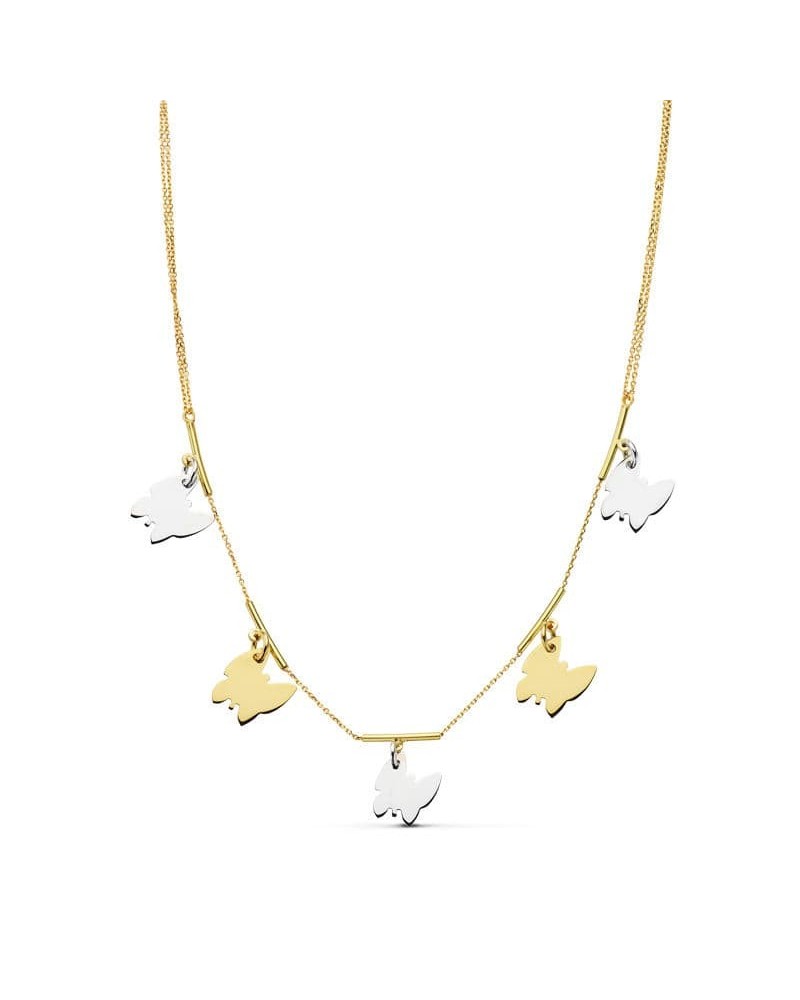 Gargantilla oro 18k bicolor mariposas 42cm