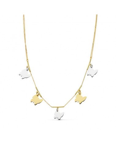 Gargantilla oro 18k bicolor mariposas 42cm